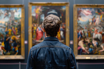 Adult admiring Renaissance art in historic museum gallery