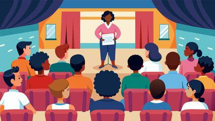 At a local school auditorium students and their families sit attentively as a panel of community leaders discuss the importance of Juneteenth and its. Vector illustration