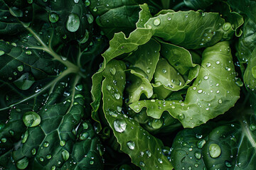 Fototapeta premium Overhead Shot of Lettuce with visible Water Drops