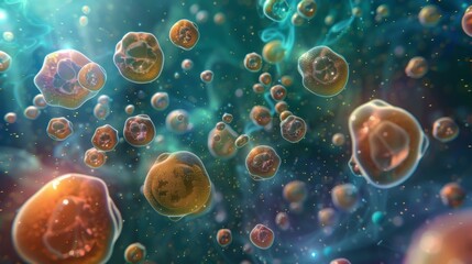 A microscopic image of tiny particles suspended in a liquid within a tank, showcasing the unseen world of atoms and molecules
