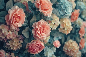 Vintage style artificial flower wall for creating a stunning backdrop.