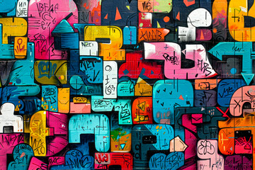 Vibrant Urban Graffiti Art: Seamless Patterns of Colorful Tags and Street Murals, Capturing the Energy and Creativity of Contemporary Street Culture