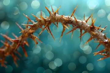 Close-Up of Water Droplets on Thorny Branch Against Bokeh Background