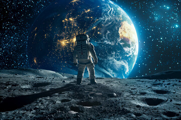 Obraz premium Exploring the Final Frontier: Astronaut's Journey to the Moon and Beyond