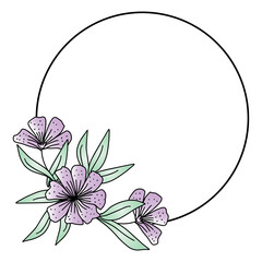 Beautiful floral circle frame. Hand drawing illustration.