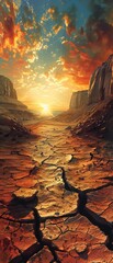 An illustration of cracked dry land, showcasing the effects of climate change and global warming on land desertification 8K , high-resolution, ultra HD,up32K HD