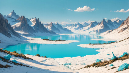Minimalistic flat glacier-carved valleys with turquoise lakes.
