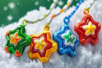 Snowfall background postcard with white copy space, decorated with isolated Christmas stars on white, perfect for a winter New Year greeting