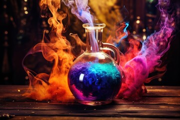 bottle of boiling magic potion - obrazy, fototapety, plakaty