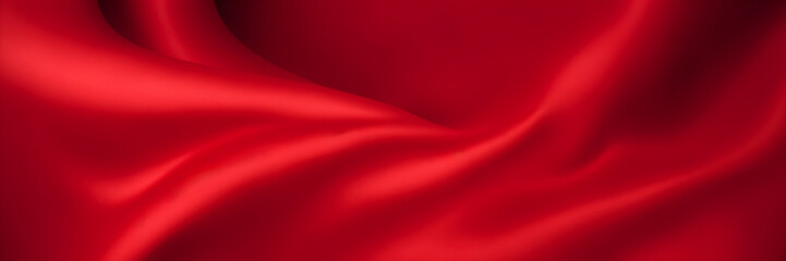 Soft red silk satin waves background. Shiny red fabric texture with smooth and elegant curves.