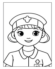 Nurse Coloring Pages, Free Nurse vector, Nurse illustration, Nurse Black and White