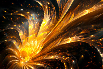 Fototapeta premium Golden Shadows: Ethereal Oriental Fractals on Dark Backgrounds