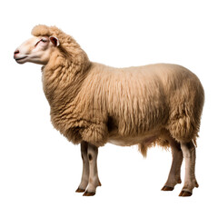 Portrait of a sheep full body size, side view, isolated on transparent background