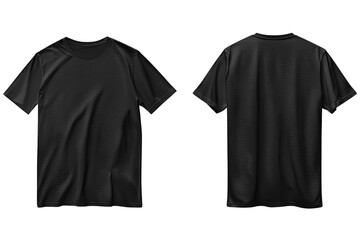 Black t-shirt template front and back illustration , cut out transparent isolated on white background ,PNG file