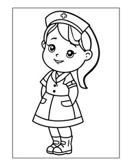 Nurse Coloring Pages, Free Nurse vector, Nurse illustration, Nurse Black and White