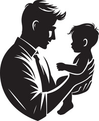 Silhouette of a father holding his child. Happy father day Symbol. Vector illustration of daddy and child. Father with his son on white background.