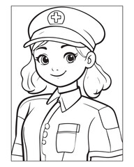 Nurse Coloring Pages, Free Nurse vector, Nurse illustration, Nurse Black and White
