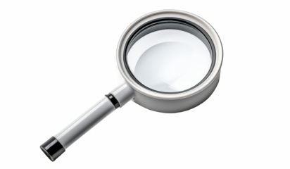 loupe avec manche et contour en plastique blanc, détouré sur fond transparent