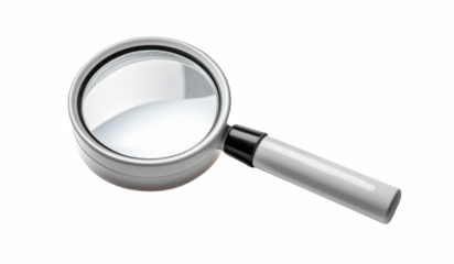 loupe avec manche et contour en plastique blanc, détouré sur fond transparent