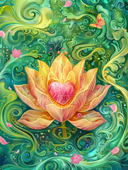 Harmonious Heart: Lotus Amidst Swirling Waves