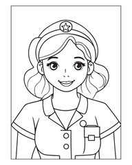 Nurse Coloring Pages, Free Nurse vector, Nurse illustration, Nurse Black and White