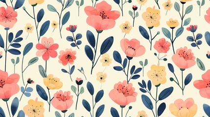beautiful daisy flower seamless pattern  nursery design cartoon style illustration with grungy texture, Generative Ai