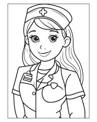 Nurse Coloring Pages, Free Nurse vector, Nurse illustration, Nurse Black and White