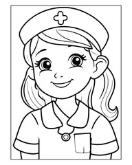 Nurse Coloring Pages, Free Nurse vector, Nurse illustration, Nurse Black and White