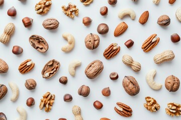 Flat lay concept with nuts on white background - Powered by Adobe