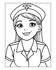 Nurse Coloring Pages, Free Nurse vector, Nurse illustration, Nurse Black and White