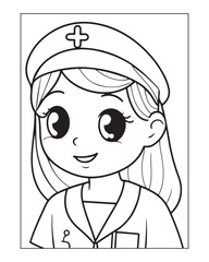 Nurse Coloring Pages, Free Nurse vector, Nurse illustration, Nurse Black and White