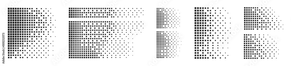 Poster dotted gradient vector set. square tone gradation pattern.