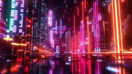 Neon Metropolis: A Nighttime Cityscape Alive with Futuristic Lights