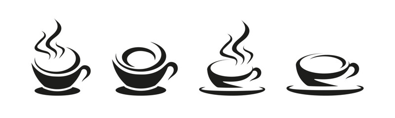 Cup with tea or coffee vector logo collection. Cafe logotype set.