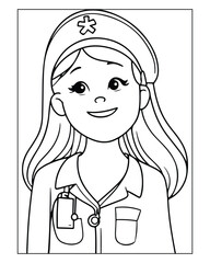 Nurse Coloring Pages, Free Nurse vector, Nurse illustration, Nurse Black and White