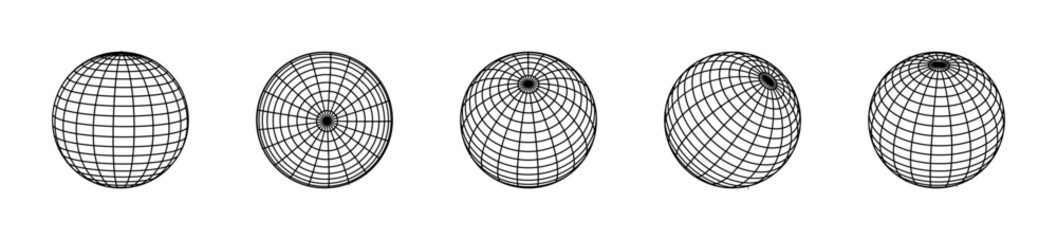 Sphere grid vector set. Spherical globe mesh style.