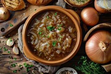 French onion soup viewed from top delicious and nutritious