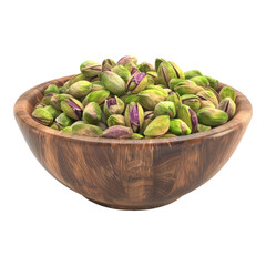 Pistachio in a wooden bowl isolated on transparent background
