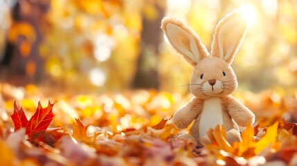 Whimsical Wonder: A Stuffed Bunny Finds Delight Amidst Autumn's Splendor