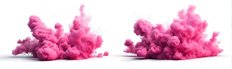 Obraz premium Set of pink explosion smoke isolated on white background. 