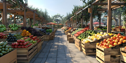 A market with many fruits, Explore the bounty of the vegetable market with its colorful stalls

