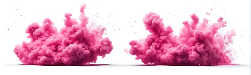 Obraz premium Set of pink explosion smoke isolated on white background. 