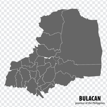 Blank map Bulacan of Philippines. High quality map Province of Bulacan with districts on transparent background for your web site design, logo, app, UI.  Republic of the Philippines.  EPS10.