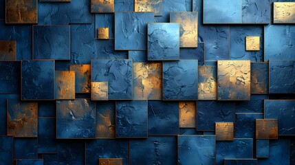 Exclusive Blue and Gold Geometric Composition with Subtle Lighting