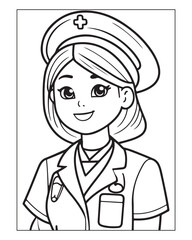 Nurse Coloring Pages, Free Nurse vector, Nurse illustration, Nurse Black and White