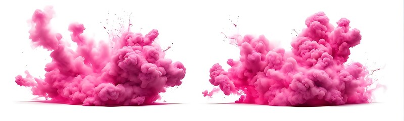 Obraz premium Set of pink explosion smoke isolated on white background. 