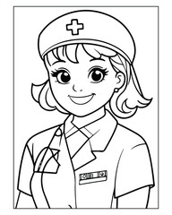 Nurse Coloring Pages, Free Nurse vector, Nurse illustration, Nurse Black and White