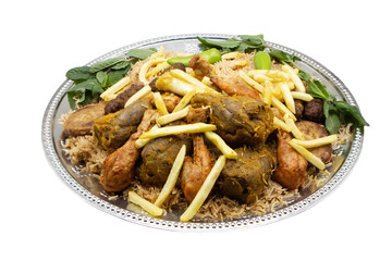 pilau rice with kebabs on transparent background	