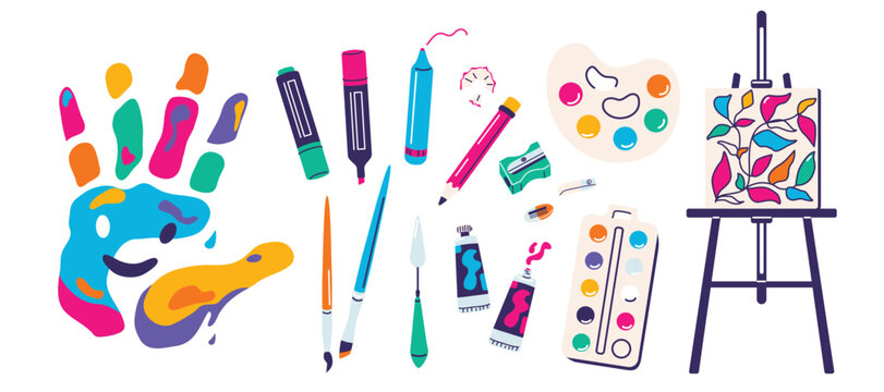 Paint elements, painting tools vector illustration. Art supplies paint