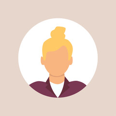 Vector flat illustration. Stylish profile of a woman. Avatar, user profile, person icon, silhouette, profile picture. Suitable for social media profiles, icons, screensavers and as a template.